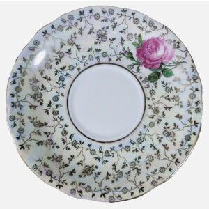 D - Dresden Porcelain Saucers Plates Iridescent w/Rose and Gold Trim Set of 2